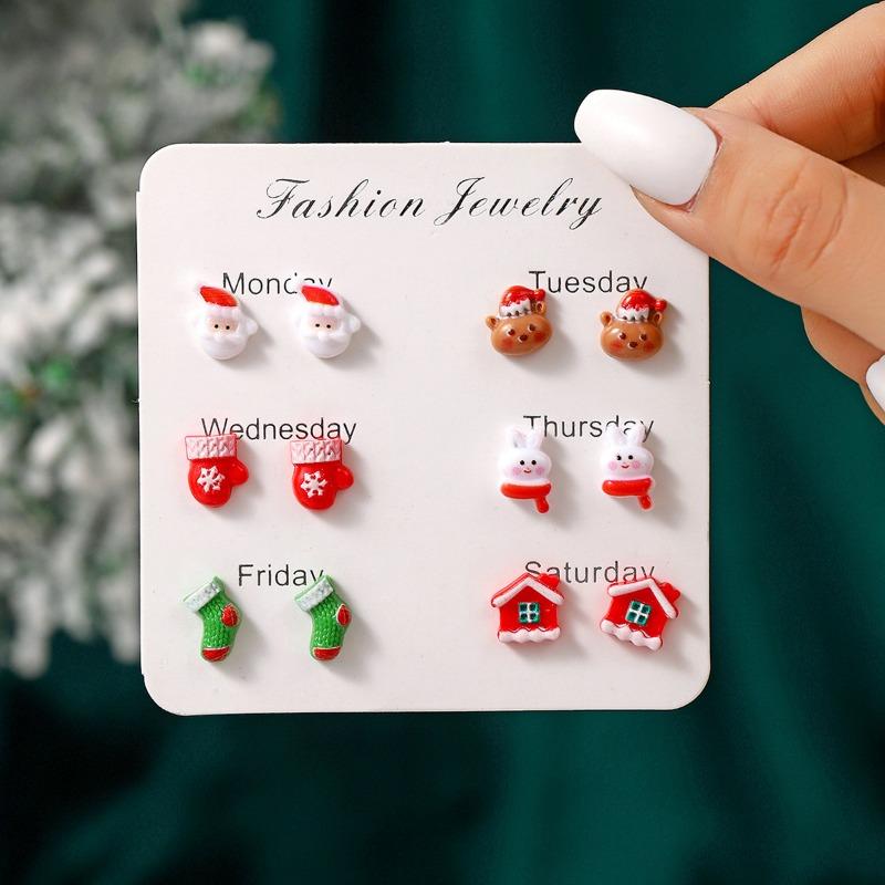 Hot Christmas New Products Santa Claus Snowman Elk Creative Cute Cartoon Stud Earrings Combination Resin