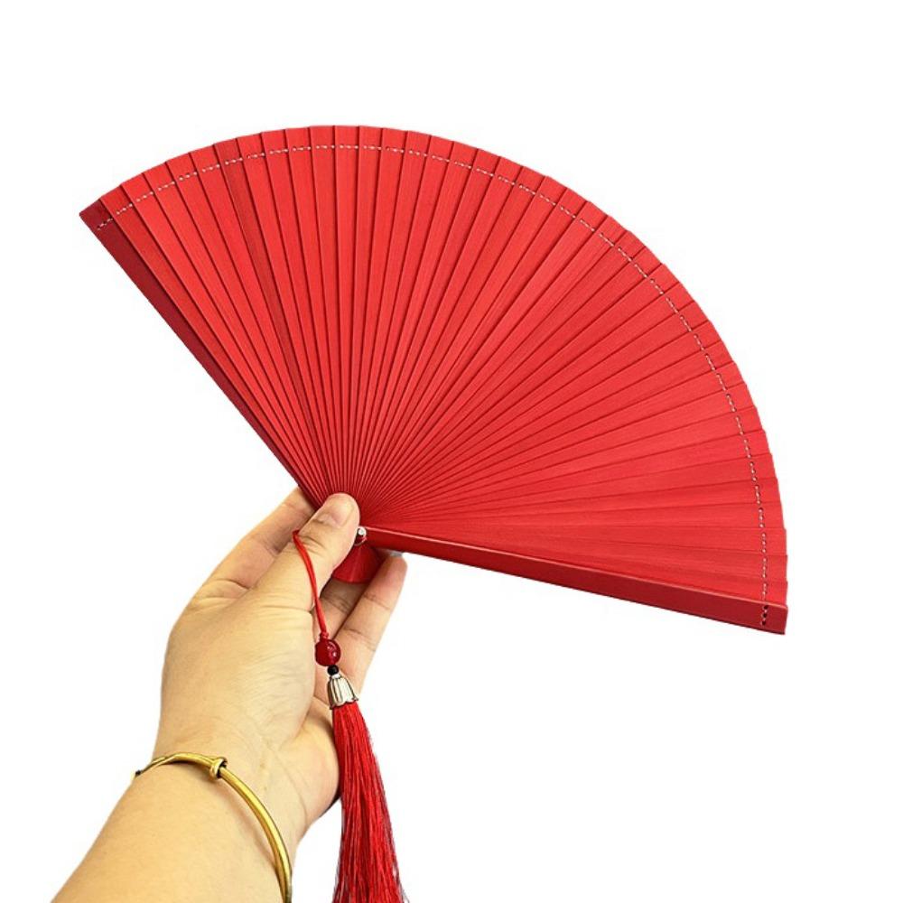 Chinese Style Tassel Folding Fan Solid Color Kimono Fan Elegant Handheld Fans Wedding Party Decor