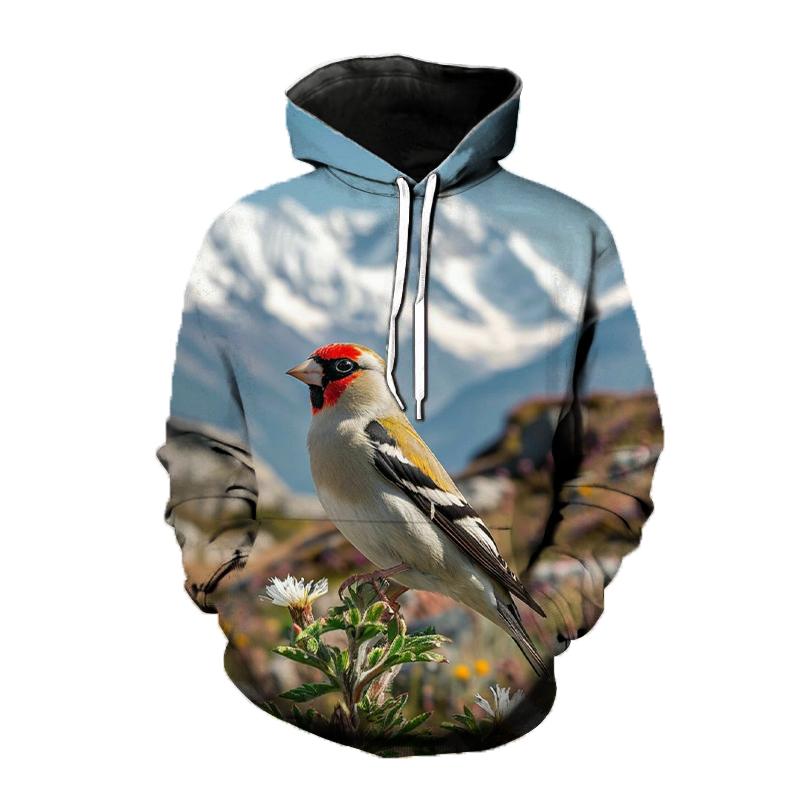 Худи с рисунком птиц Золотой щегол 3D-принт Мужская Женская Мода С длинным рукавом Толстовки с капюшоном Оверсайз Y2k Пуловер Мужская Топ Одежда