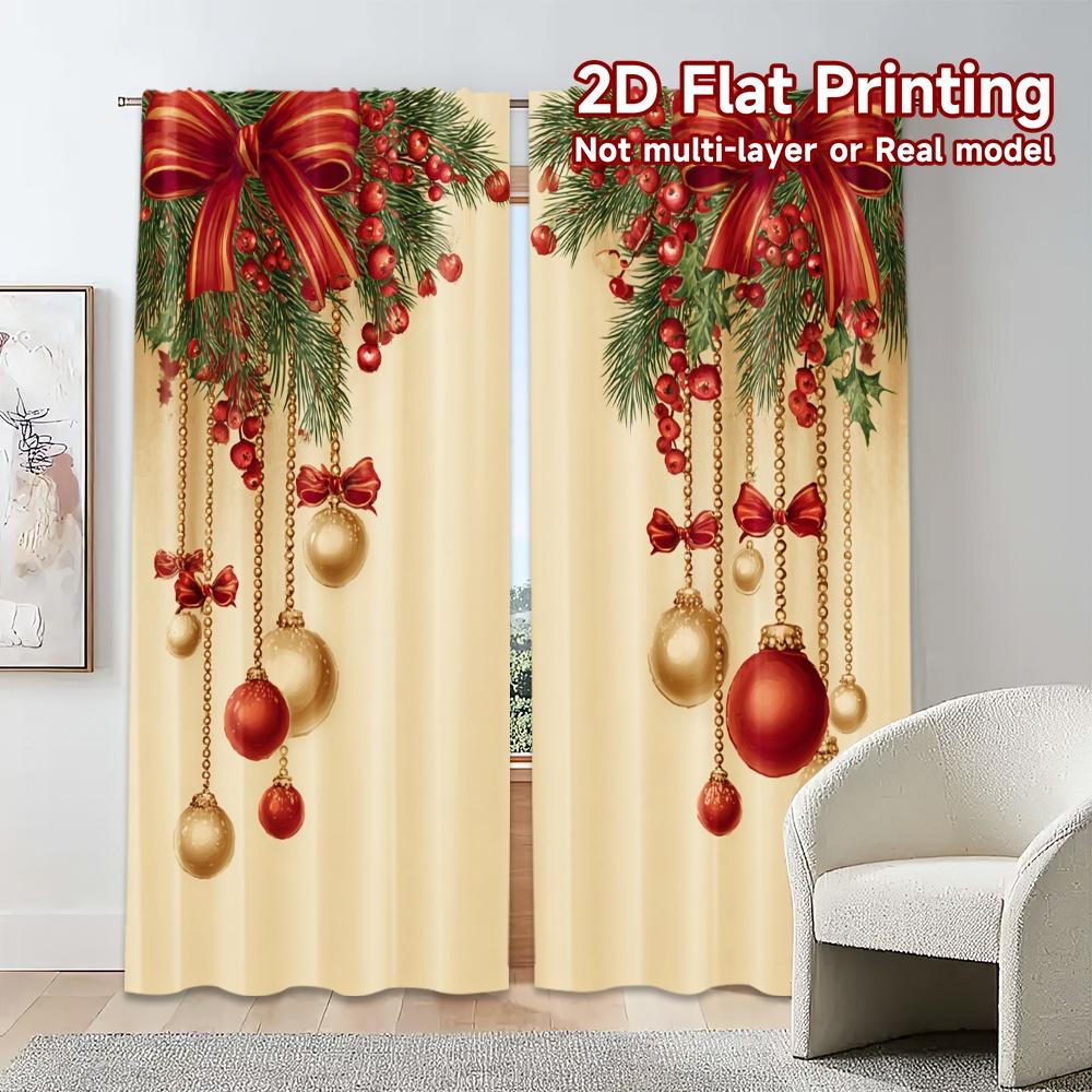 2D Flat Printing,JIT 2pcs, Curtains (Without Rod) Festive Ornaments(3) Chic Curtain Fabric Prints Light Filtering Curtains Home
