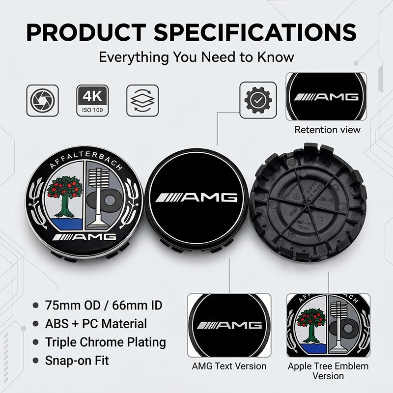 AABID1 4pcs 75mm Car Wheel Hub Center Caps Rim Cover Badge Emblem For Mercedes Benz C260 C200 C180 GLA/E/C Class E43 E260 E300 E320 E40