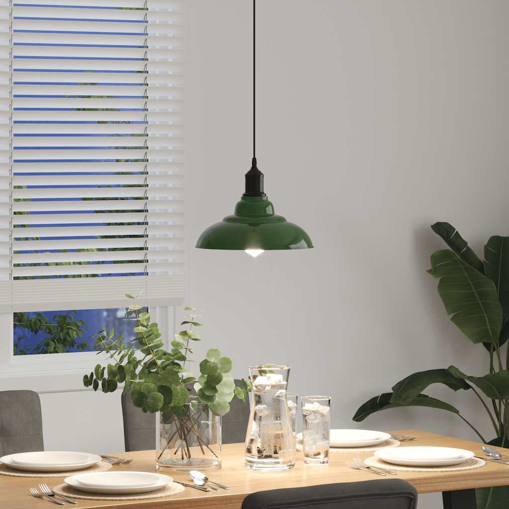 Adjustable Height Pendant Lamp E27 Green Glossy Ø 31 cm Metal