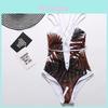 Women Elegant Floral Print Deep V Neck Backless Bandage Bathing One Piece Swimsuit