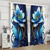 2 шт. - Синие элегантные шторы с цветочным принтом и 3D-золотыми вихревыми линиями, украшение для окна, украшение для дома, украшение для комнаты