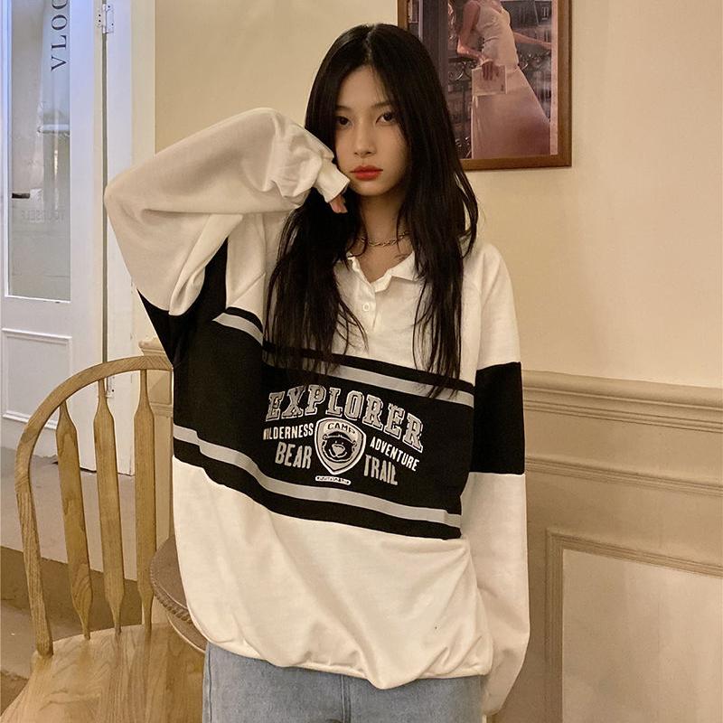 Винтажные толстовки, пуловеры, женская уличная одежда, уличная одежда больших размеров, осенняя корейская мода, топ с длинными рукавами, повседневные кофты