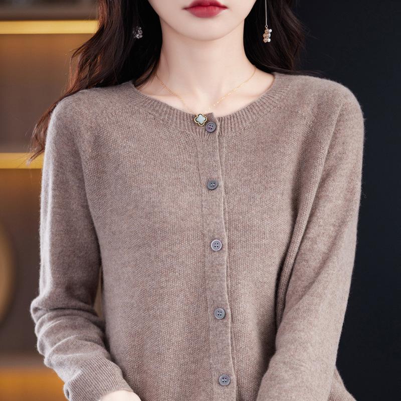 Women S Round Neck Knitted Cardigan Long Sleeve Autumn Outerwear