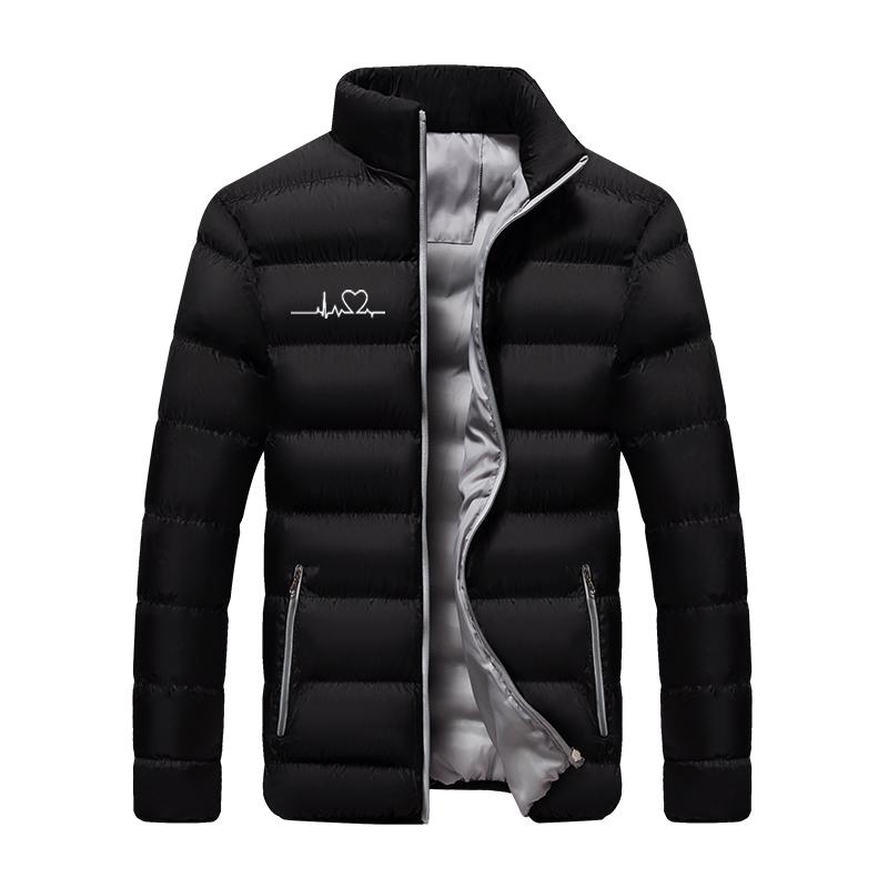 Electrocardiogram Love Printed Jacket, Loose Cotton Jacket, Men's And Women's Outdoor Cotton Jacket, Fashionable Warm Jacket