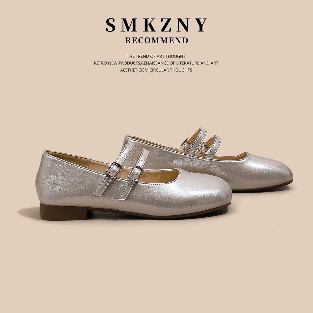 Gentle shallow mouth single shoes women's 2025 summer new models with skirts soft-soled beanie shoes French Mary Jane silver small leather shoes