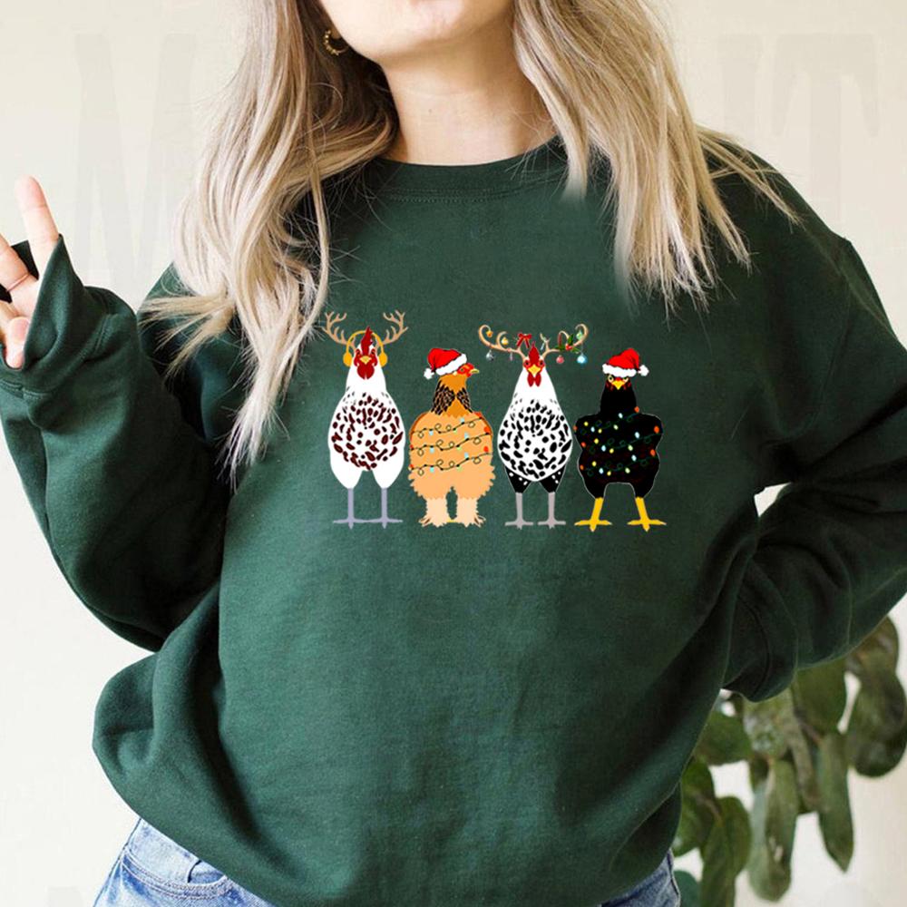 Funny Chickens Sweatshirt Christmas Chickens Sweater Funny Animal Shirt Cute Farmer Hoodies Christmas Country Shirts Farm Gift