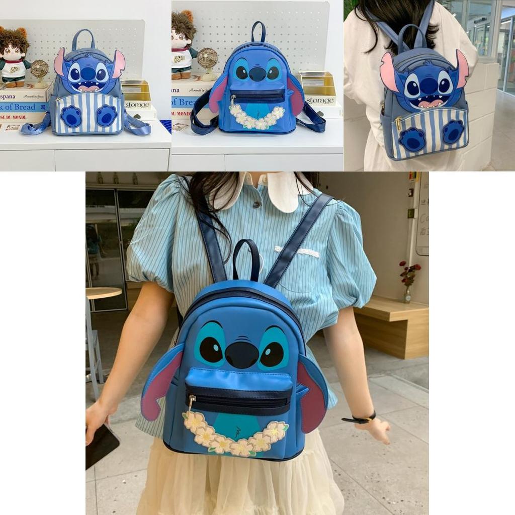 Lilo Stitch Adorable Striped Monster Design Pu Travel Backpack For Girls