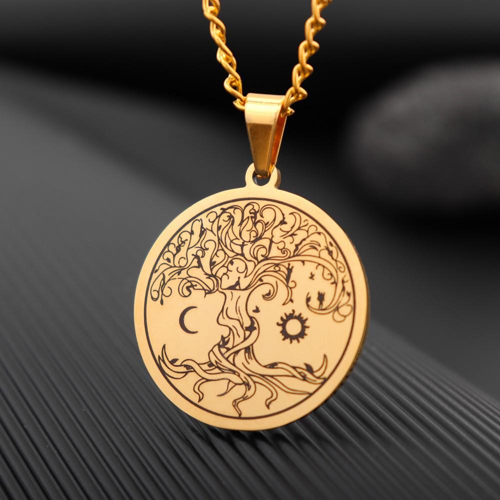 European and American Sun and Moon Tree of Life Pendant Necklace Sun and Moon Tree of Life