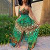 Женские летние длинные платья с леопардовым принтом и открытой спиной, с лямкой на шее