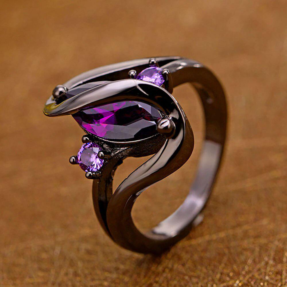 Hot Fashion Luxury Retro Purple Zircon Crystal Colorful Ring Female Wedding Engagement Jewelry Ring