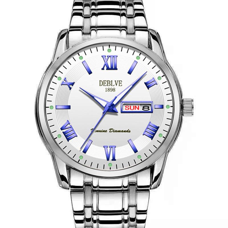 UTHAI  Новые мужские часы Модный тренд Двойной календарь Браслет из нержавеющей стали Кварцевые часы Часы Подарок