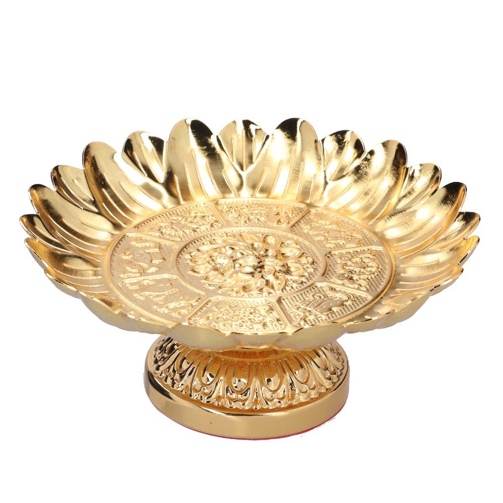 Golden Alloy Vintage Storage Tray Alloy Retro Carved Alloy Dish Household Fruit Storage