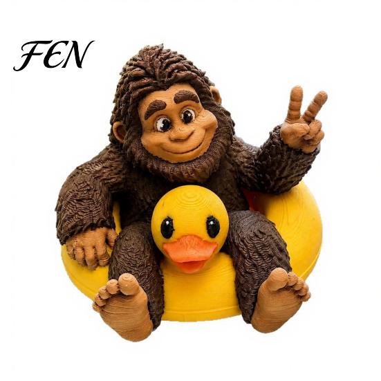 Whimsical Room Decoration Sasquatch And Duck Figurine, on Swimming Ring Statue, Decorative Figurine for Office Funny Animal Statue Home Tabletop Shelf