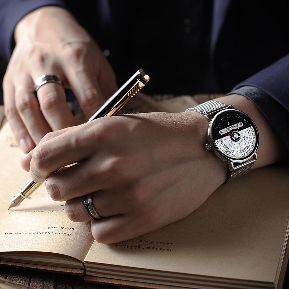 New Starmoon Concept Watch Black and White Men's Watch Calendar Half Roulette Fashion Men's Quartz Watch Stainless Steel Watch