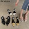 Fashion SUOJIALUN 2025 New Brand Women Sandal Fashion Narrow Band Flat Heel Ladies Gladiator Shoes Pointed Toe Ankle Buckle Zapatos Muje
