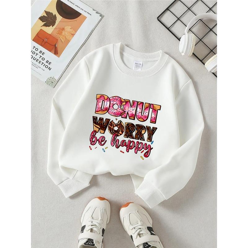 Европейские размеры Детская толстовка с круглым вырезом - Donut Worry Be Happy Узор с посыпкой | Спортивная и повседневная одежда, Мягкая и удобная