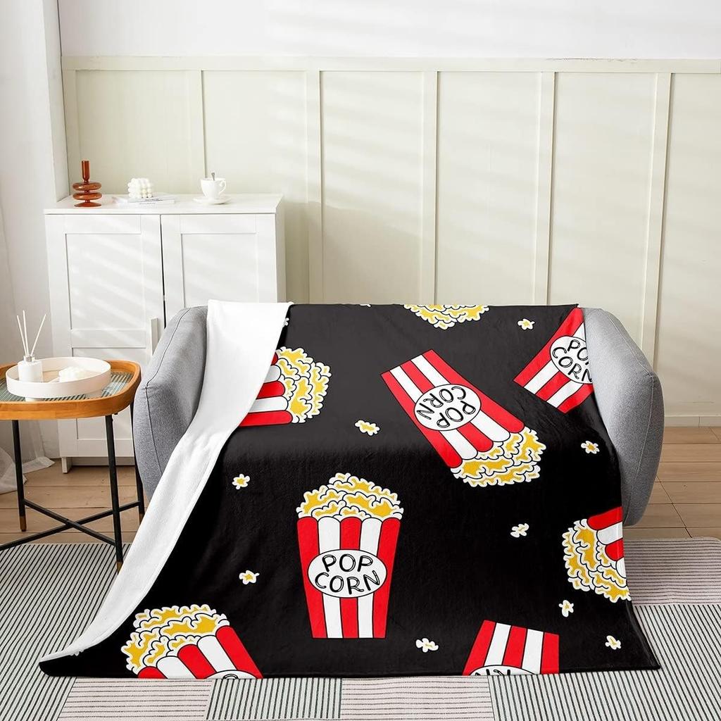 Popcorn All Season,Bed Blanket Cinema Poster Blanket, for Kids Boys Girls Teens Decor Movie Theater Food Blanket Home Decor