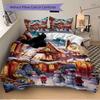 3Pcs Christmas Village Night Bedding Set Quilt Cover Pillowcase Home Christmas Xmas Halloween Gift 1 Duvet Cover 2 Pillowcase S921326