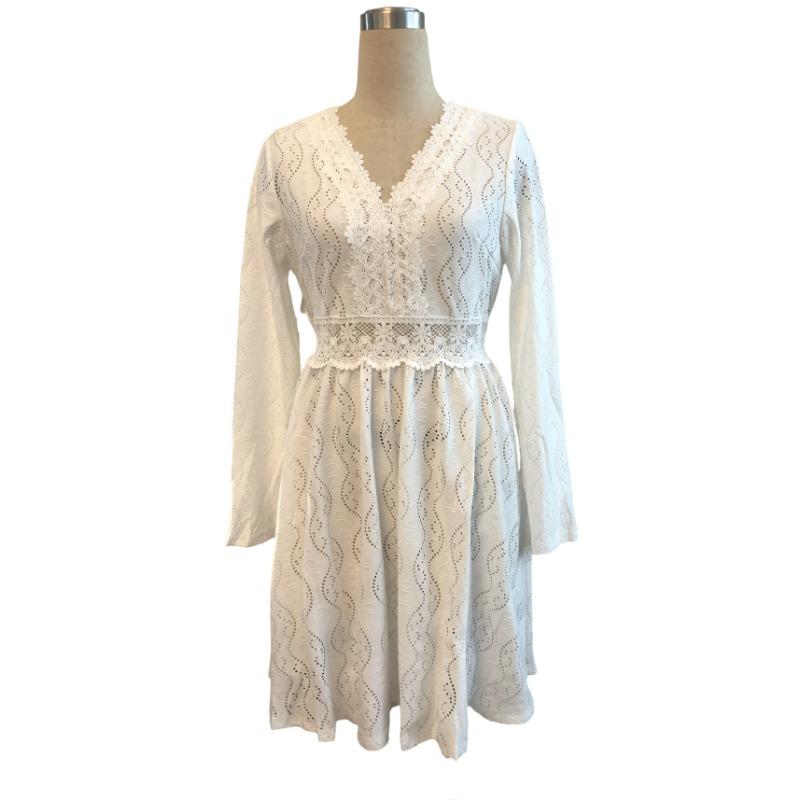 Elegant Women's Dress Solid Color Lace Patchwork Mini Holiday Dress Scallop Side Sun Dress