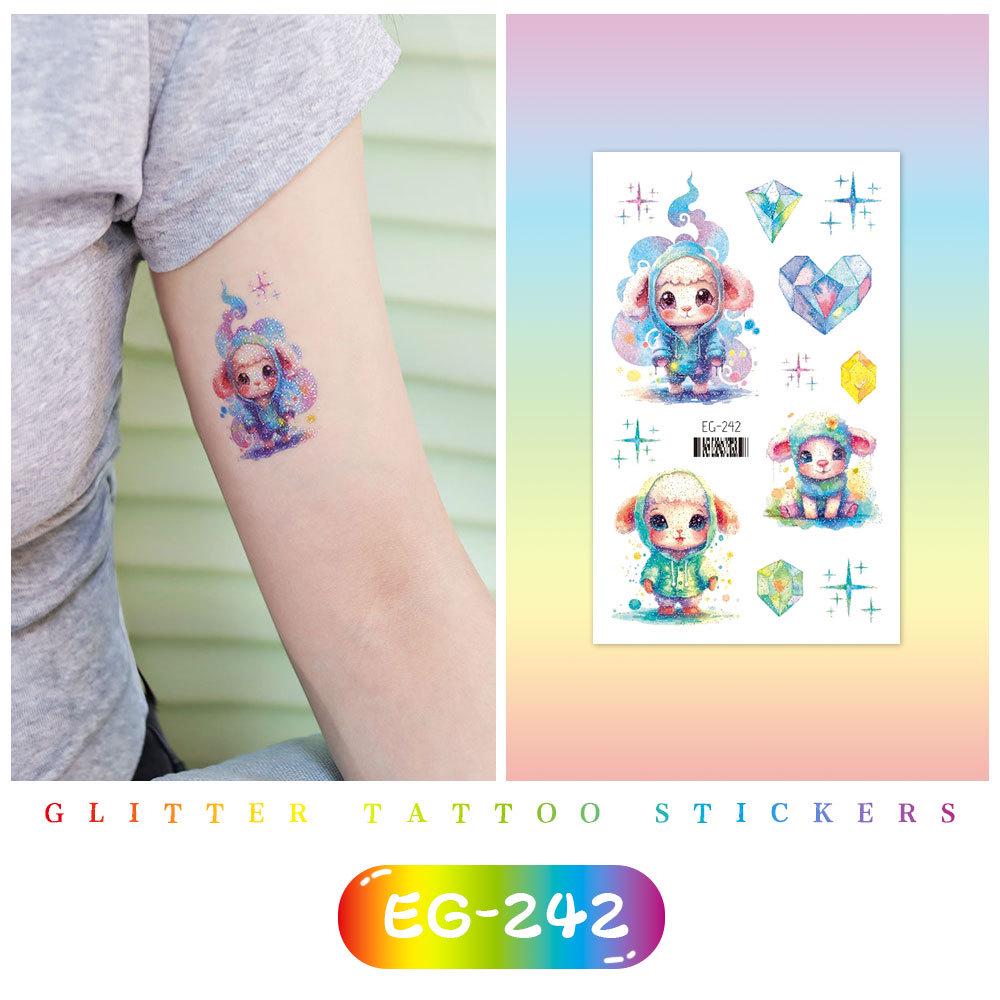 Красочные милые мультяшные животные блестящие татуировки наклейки для детей