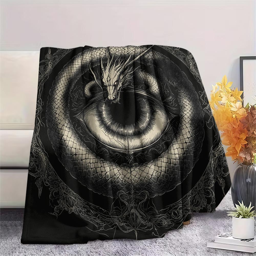 Dragon Symbols Print Flannel Blanket, High quality Comfortable for All Seasons, Home Decor, Warmth and Comfort