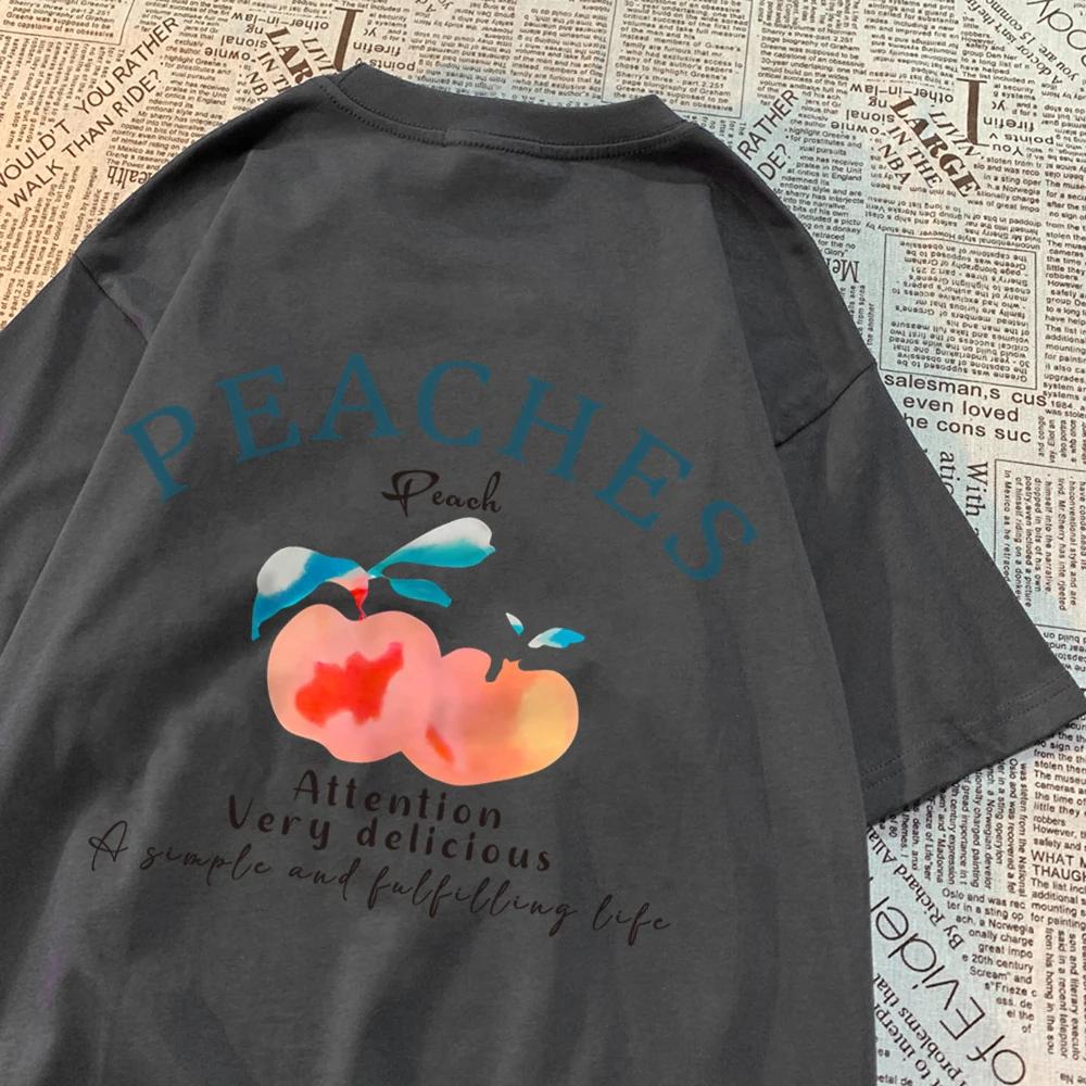 Peaches Attention Very Delicious Letters Men T Shirt Hip Hop Loose New Tops Fashion Casual Tshirts Summer Cotton Tee Clothing