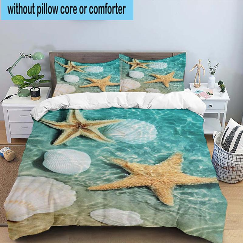 Ocean Starfish Shells 3pcs Bedding,Including 1pc Duvet Cover And 2pcs Pillowcases Perfect for Christmas,Ideal for Bedroom, Dormitory