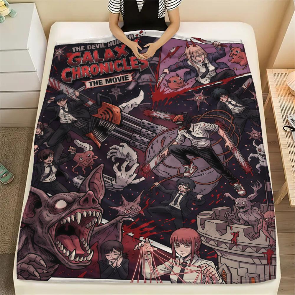 Племенной плед с принтом персонажа Chainsaw Man, Высококачественный, Удобный для всех сезонов, Декор для дома, Тепло и уют
