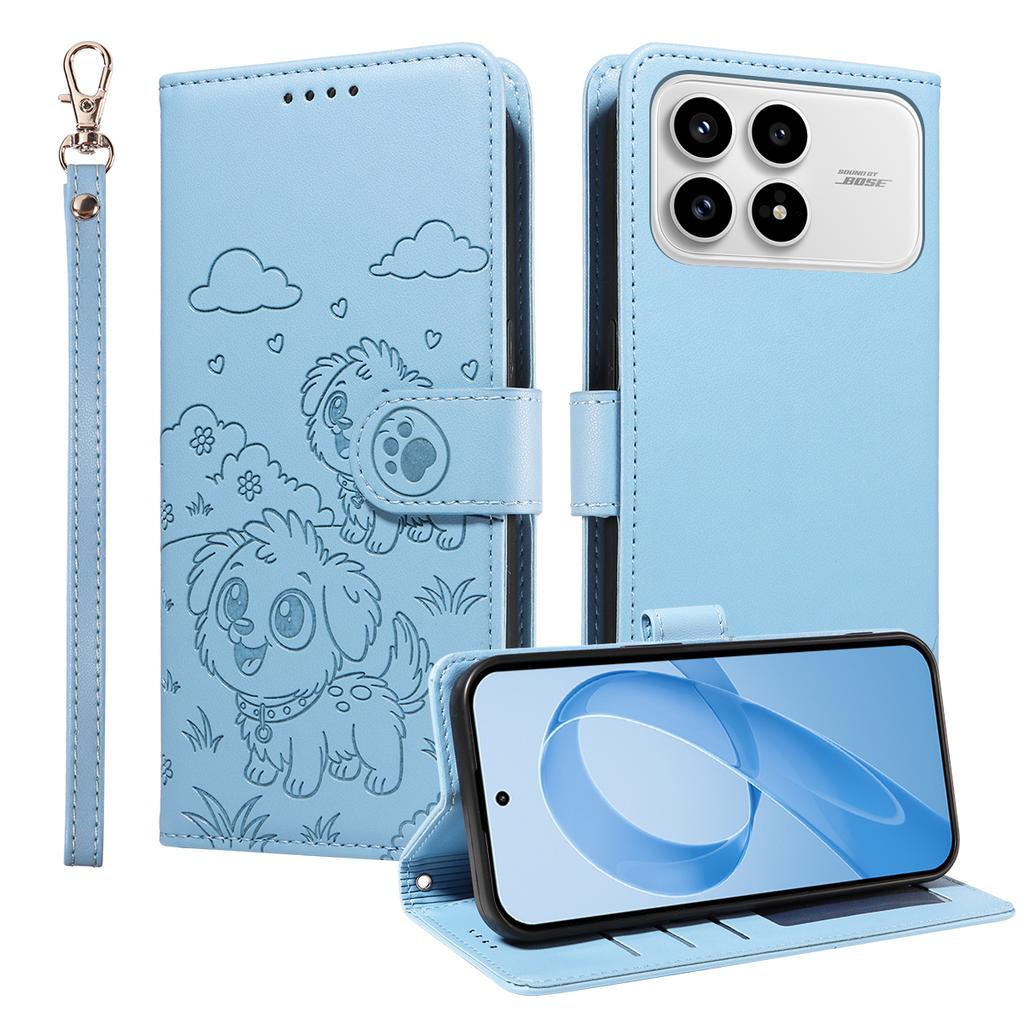 For Xiaomi Redmi K90 5G/Poco F8 Pro Case RFID Blocking Imprinted Dog Pattern PU Leather Phone Cover with Wrist Strap
