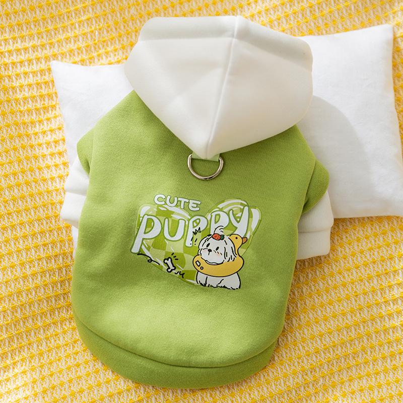 Hooded Pet Sweater Warm Thermal Cotton Two Legs Outfit Winter Dog Cat Clothes Comfortable Pet Hoodie Leash Hole Soft Pet Jacket