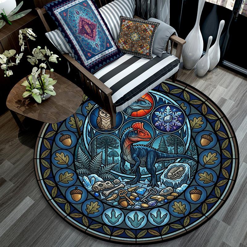 Dinosaur Fossil Glass Round Area Rug Under Office Chairs Bedroom Living Room Home Decor