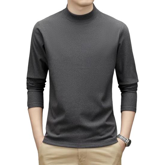 Весна Осень Мужской Фитнес Топ Slim Fit Полувысокий Воротник Эластичный Двойной Плюш Длинные Рукава