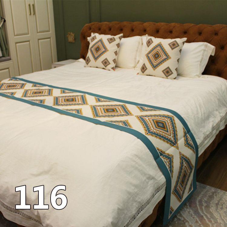 European Cotton and Linen Bed Flag with Diamond Shaped Flower Pattern Beds End Towel Hotel Homestay Special Bedding Bed End Cover Cushion Pillow