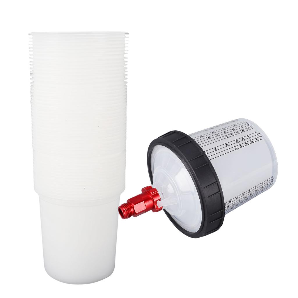Spray Gun Cup Liners and Lid System Disposable 50pcs 20.3oz Liners 50pcs Lids 1 Hard Cup 1 Fixing Ring 10 Plugs 1