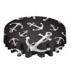 White Anchor Black Background Round Table Cloth Festival Dining Waterproof Tablecloth Table Cover For Wedding Party Decor
