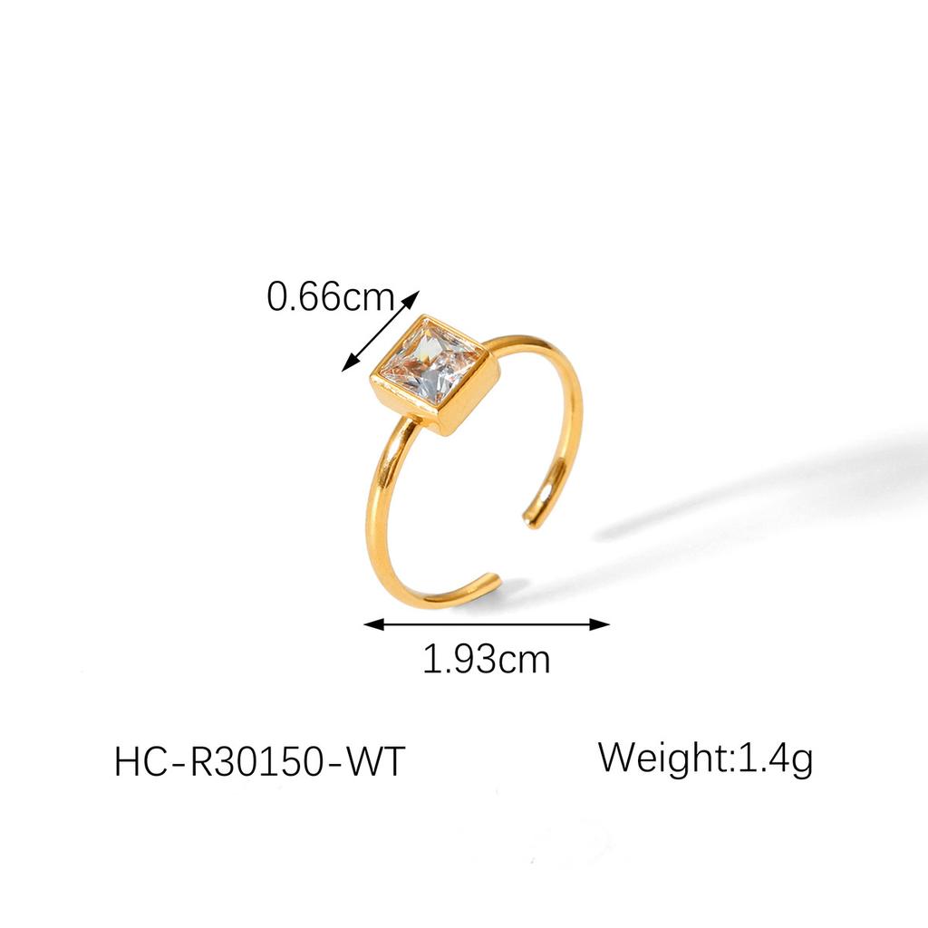 Titanium Steel Ring for Women, Niche Light Luxury High-end Stainless Steel Plated with 18K Gold, Inlaid Square Zircon Ri