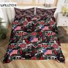 American Flag and Fire Truck Duvet Cover Set Twin Comforter Cover with Pillowcase Bedclothes USA Flag Fire Polyester Qulit Cover