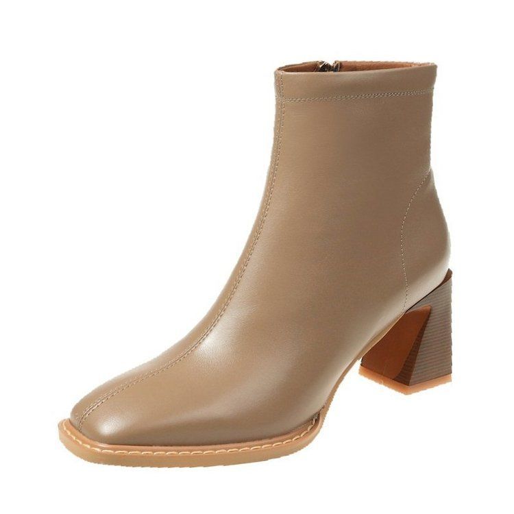 2024 Осень Квадратный носок Короткие сапоги Женские ботильоны на высоком каблуке Женские туфли на платформе Каблуки Высокие сапоги на среднем каблуке Женские