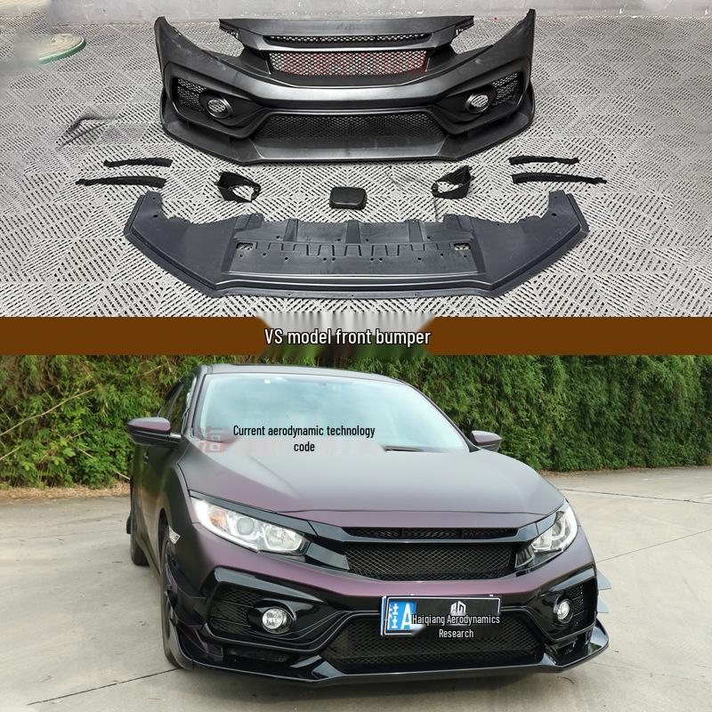 Полный боди-кит VS Style для Honda Civic FK8 Десятого Поколения (2015-2021): Губа переднего бампера, Пороги, Угловые накладки
