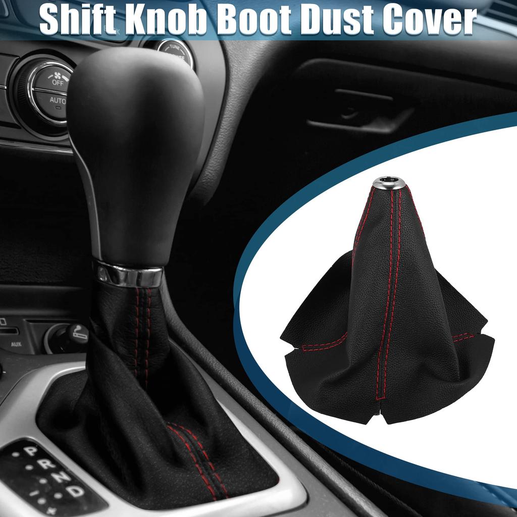 ACROPIX Car Shift Boot Cover Gear Shift Knob Boot Dust Cover Universal Faux Leather Black with Red Line