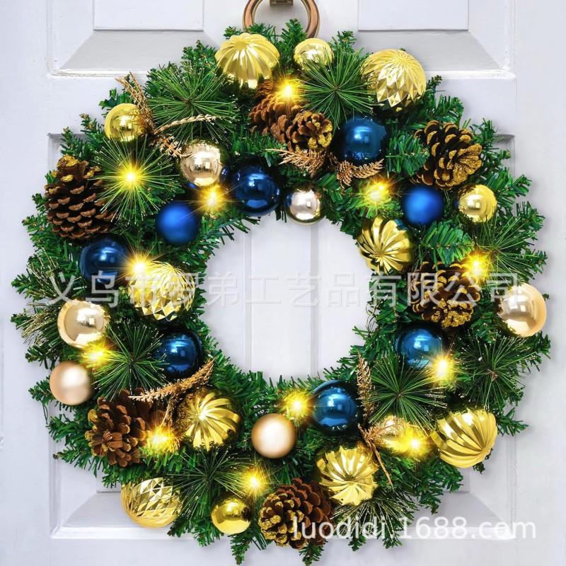 Christmas Decorations Set: LED String Lights Red Poinsettia Flowers Wreath Door Hanging Home Festive Interior