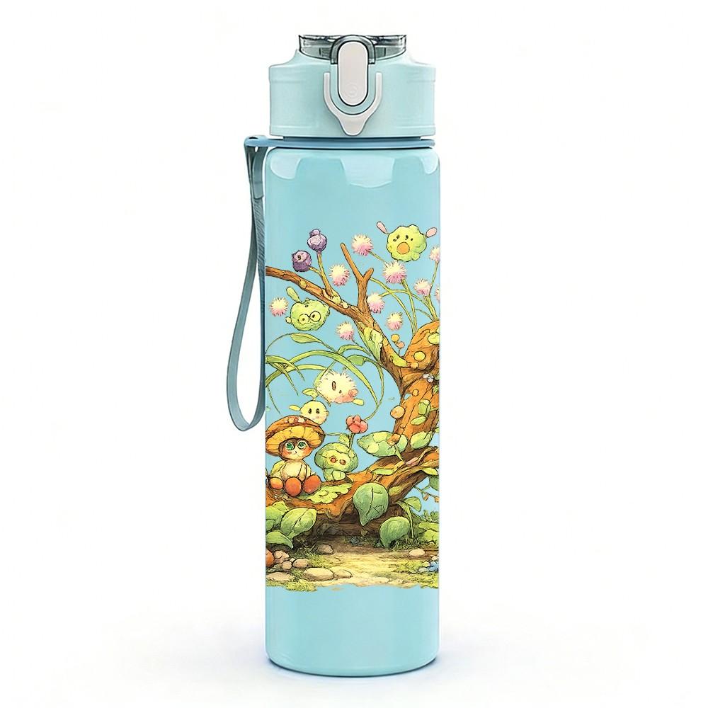 1PC Squirrel Tree Hollow Forest Print 750ml Color Plastic Sports Water Bottle Leakproof Flip Straw Lid Suitable for Sports Office Home Use