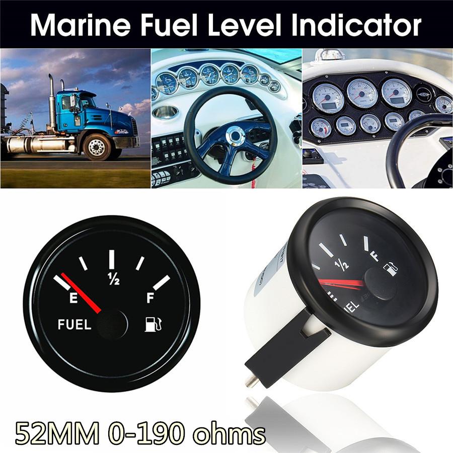 Universal Boat Vechile Fuel Level Gauge Marine Yacht Trim Tank Indicator 52mm 12/24V 0-190 Ohms