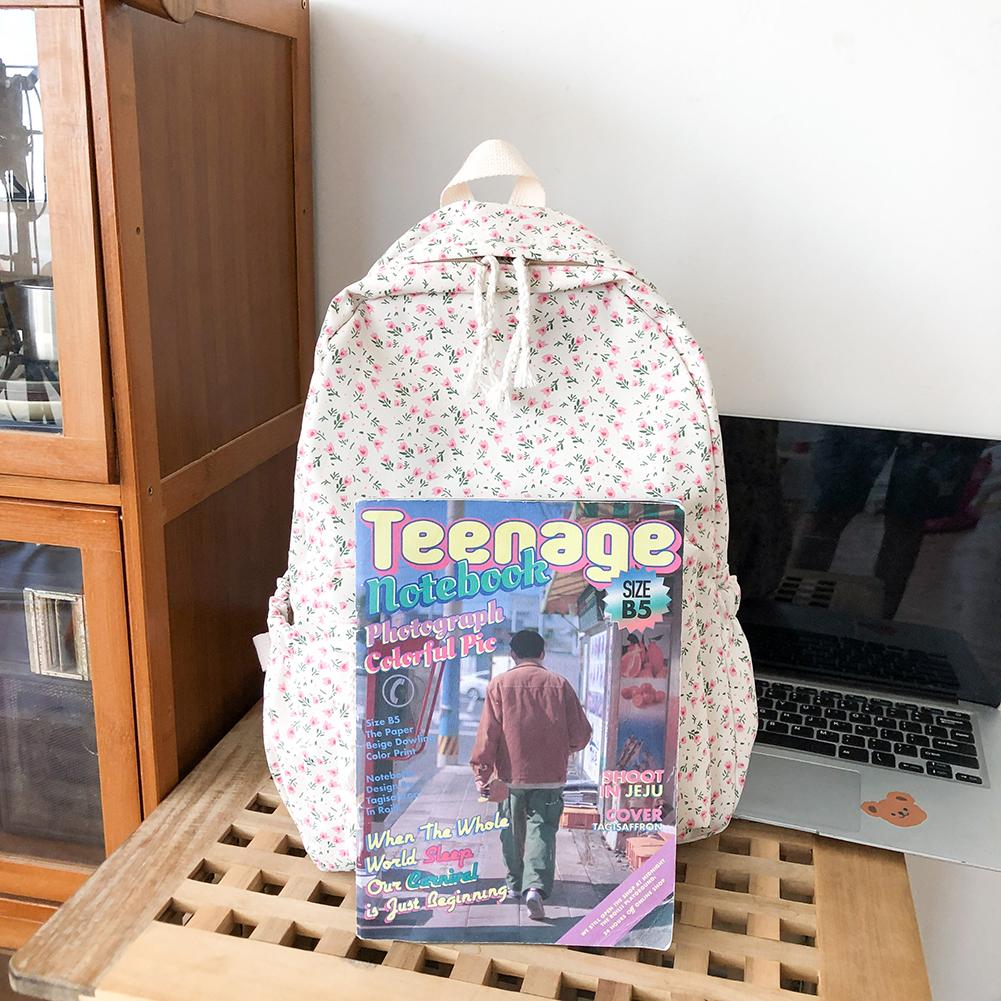 Women College Student Backpack Large Capacity Flower Book Schoolbag Adjustable Strap Casual Floral Backpack Teenage Girl Bag