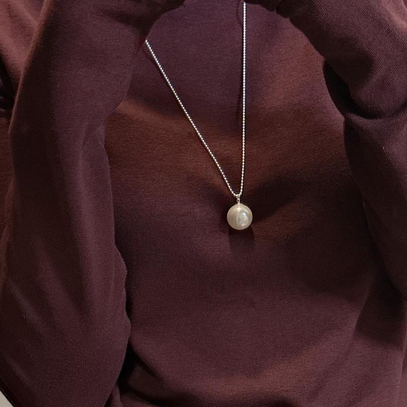 Single Shell Pearl Pendant Necklace 925 Sterling Silver Bubble Chain Sweater Chain Necklace for Women