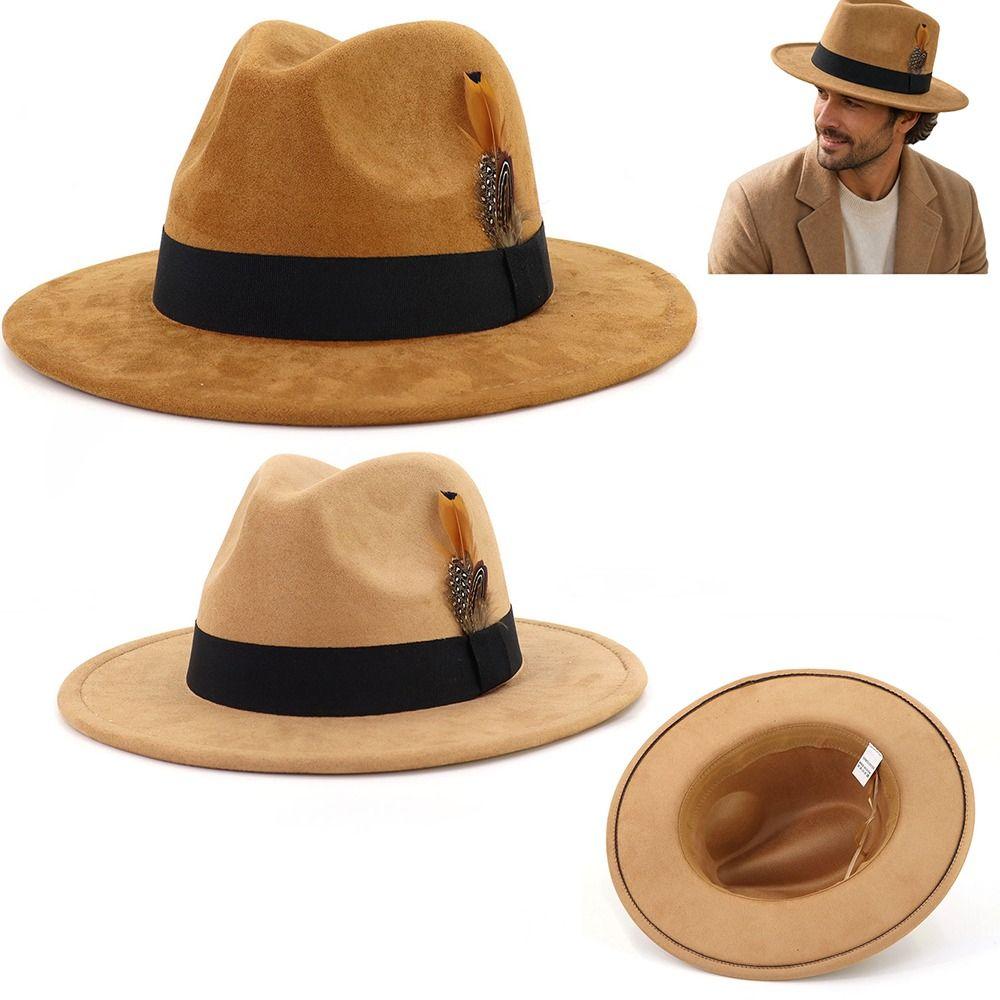 Ribbon Detail Top Hat Faux Suede Felt Cap New Panama Style Hat Church Party