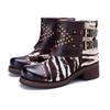 Genuine Leather Horsehair Patchwork Short Boots Retro Rivet Thick Heel Women's Boots